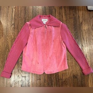 AMI Vintage Hot Pink Leather Suede Jacket with Sweater Collar Size Large